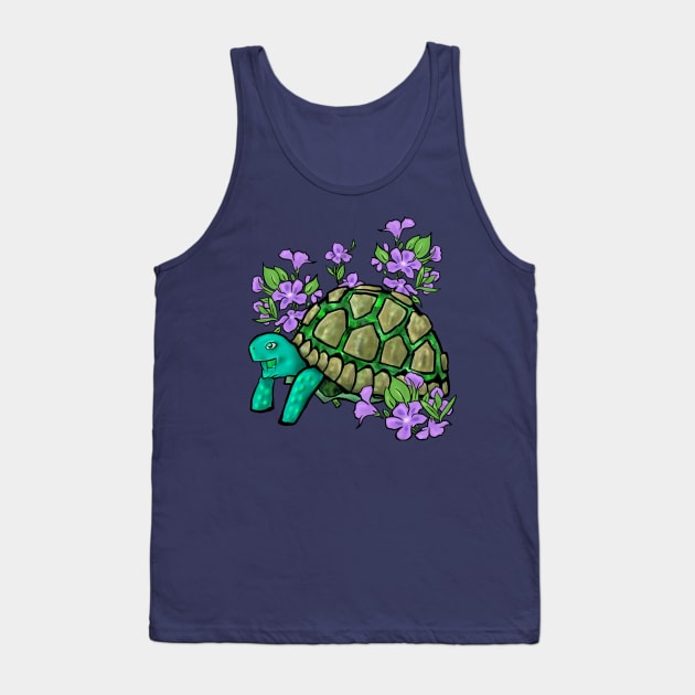 Smiling Turtle with Purple Flowers Tank Top by Storyfeather